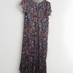 Cloth‎ And Portrait Dress L Floral Fall Sleeveless Hi Low Maxi Orange Black Slip